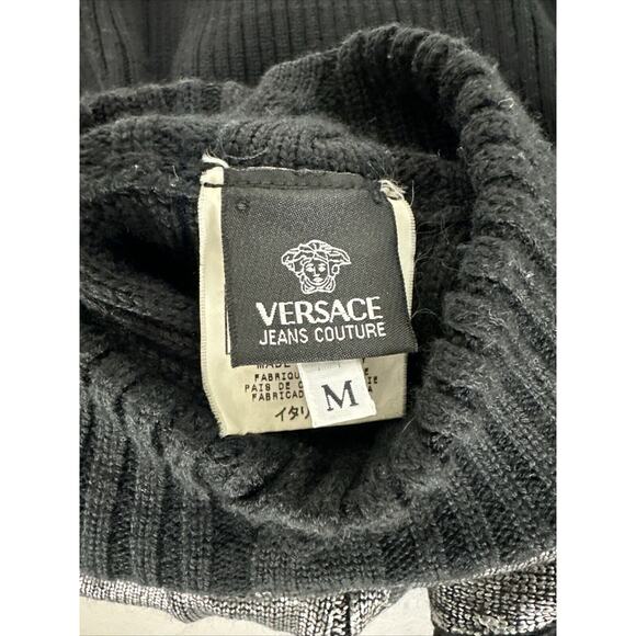 Versace Black Argyle Ribbed Knit Sweater Pullover Women Size M - Picture 5 of 8